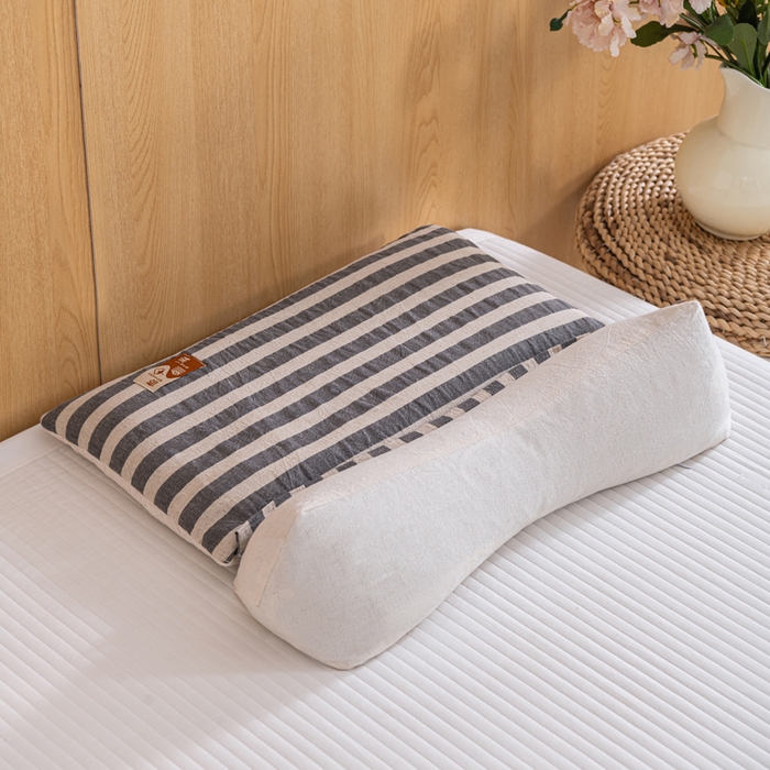 91家纺网 家纺一手货源 找家纺 织布人 2025新款荞麦枕棉麻韩式无印风元宝枕头全荞麦颈椎高枕硬枕芯 日式三角组合枕-黑白条纹 组合枕-方枕：48x28cm/只 三角枕：48x16cm/只