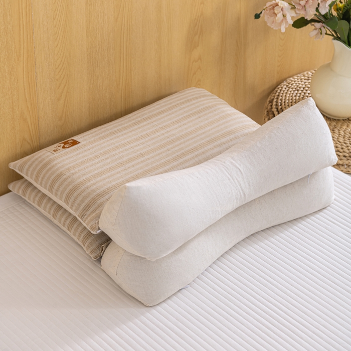 91家纺网 家纺一手货源 找家纺 织布人 2025新款荞麦枕棉麻韩式无印风元宝枕头全荞麦颈椎高枕硬枕芯 日式三角组合枕-细咖条纹 组合枕-方枕：48x28cm/只 三角枕：48x16cm/只