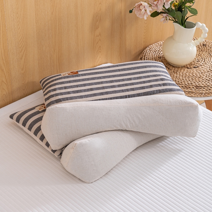 91家纺网 家纺一手货源 找家纺 织布人 2025新款荞麦枕棉麻韩式无印风元宝枕头全荞麦颈椎高枕硬枕芯 日式三角组合枕-黑白条纹 组合枕-方枕：48x28cm/只 三角枕：48x16cm/只