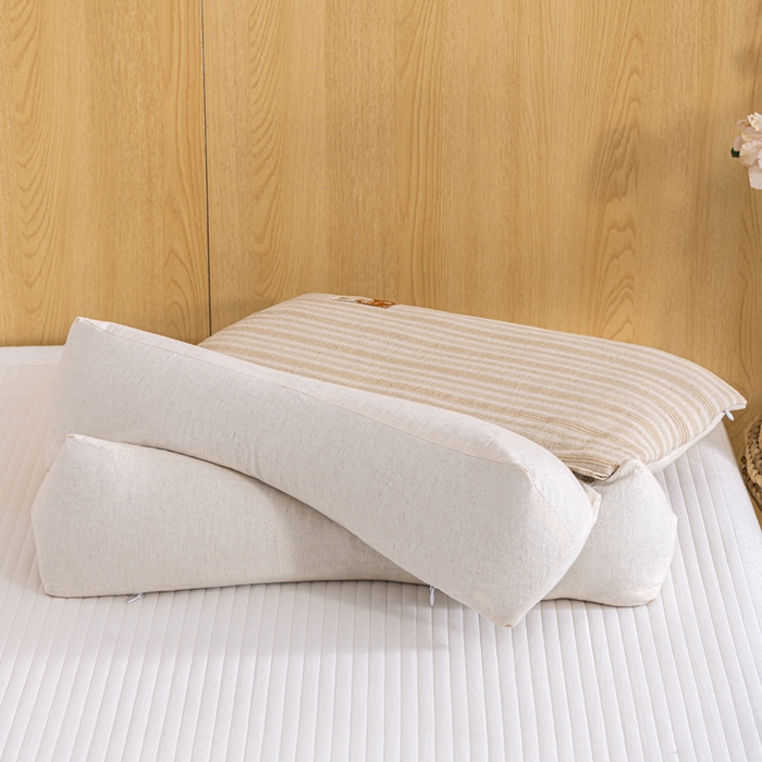 91家纺网 家纺一手货源 找家纺 织布人 2025新款荞麦枕棉麻韩式无印风元宝枕头全荞麦颈椎高枕硬枕芯 日式三角组合枕-细咖条纹 组合枕-方枕：48x28cm/只 三角枕：48x16cm/只