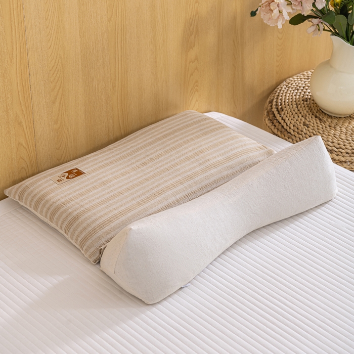 91家纺网 家纺一手货源 找家纺 织布人 2025新款荞麦枕棉麻韩式无印风元宝枕头全荞麦颈椎高枕硬枕芯 日式三角组合枕-细咖条纹 组合枕-方枕：48x28cm/只 三角枕：48x16cm/只