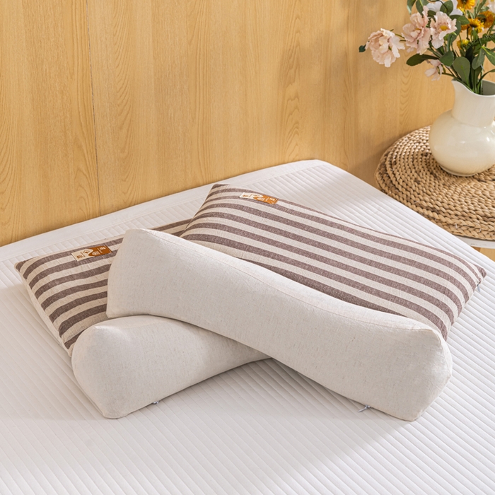 91家纺网 家纺一手货源 找家纺 织布人 2025新款荞麦枕棉麻韩式无印风元宝枕头全荞麦颈椎高枕硬枕芯 日式三角组合枕-咖白条纹 组合枕-方枕：48x28cm/只 三角枕：48x16cm/只