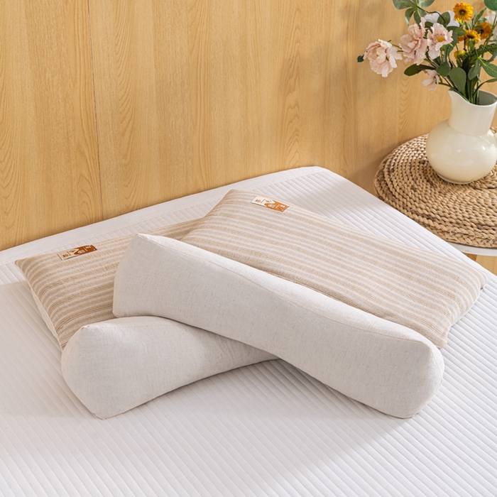 91家纺网 家纺一手货源 找家纺 织布人 2025新款荞麦枕棉麻韩式无印风元宝枕头全荞麦颈椎高枕硬枕芯 日式三角组合枕-细咖条纹 组合枕-方枕：48x28cm/只 三角枕：48x16cm/只