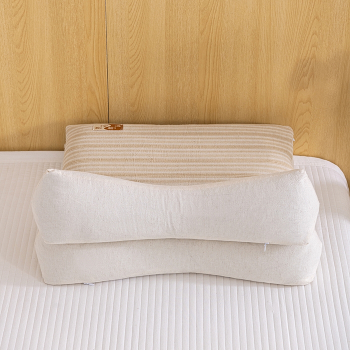 91家纺网 家纺一手货源 找家纺 织布人 2025新款荞麦枕棉麻韩式无印风元宝枕头全荞麦颈椎高枕硬枕芯 日式三角组合枕-细咖条纹 组合枕-方枕：48x28cm/只 三角枕：48x16cm/只