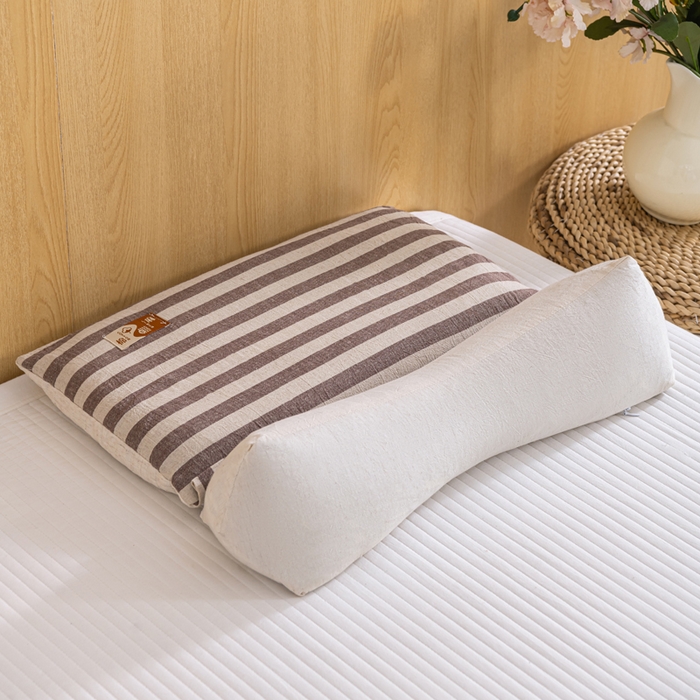 91家纺网 家纺一手货源 找家纺 织布人 2025新款荞麦枕棉麻韩式无印风元宝枕头全荞麦颈椎高枕硬枕芯 日式三角组合枕-咖白条纹 组合枕-方枕：48x28cm/只 三角枕：48x16cm/只