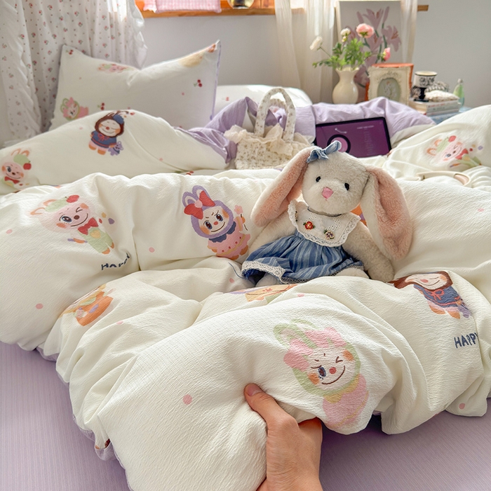 罗亿家纺 2025新款云感双层纱印花四件套 童话-拉布大王