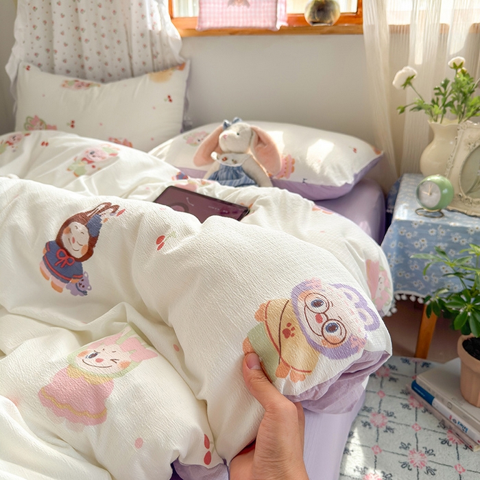 91家纺网 家纺一手货源 找家纺 罗亿家纺 2025新款云感双层纱印花四件套 童话-拉布大王