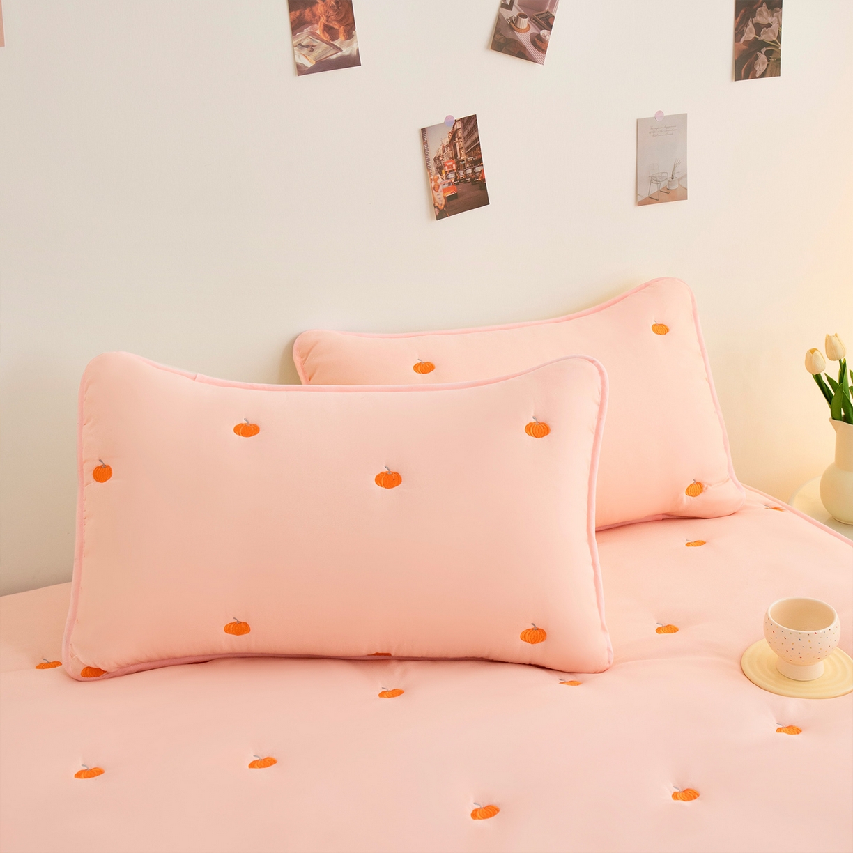 91家纺网 家纺一手货源 找家纺 （总）乐居家纺 2025新款A类亲肤夹棉刺绣床笠-南瓜