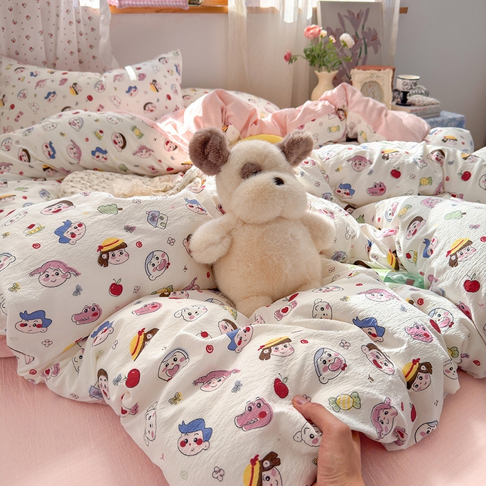 罗亿家纺 2025新款云感双层纱印花四件套 童话-蜡笔没有新