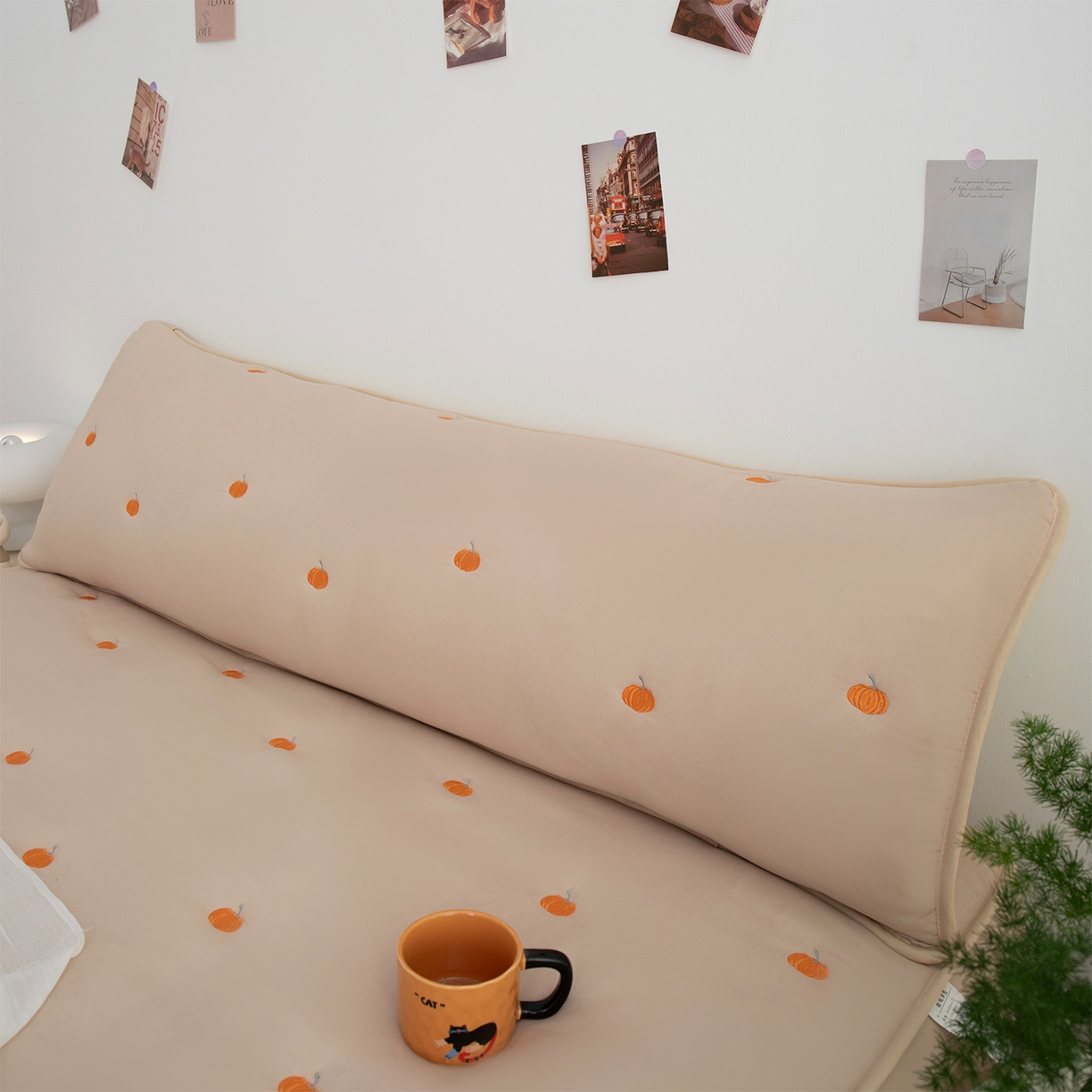 乐居家纺 2025新款A类夹棉绣花双人枕套-南瓜 卡其