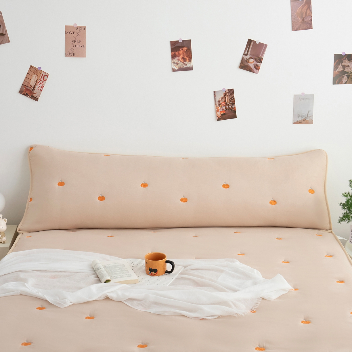 91家纺网 家纺一手货源 找家纺 乐居家纺 2025新款A类夹棉绣花双人枕套-南瓜 卡其