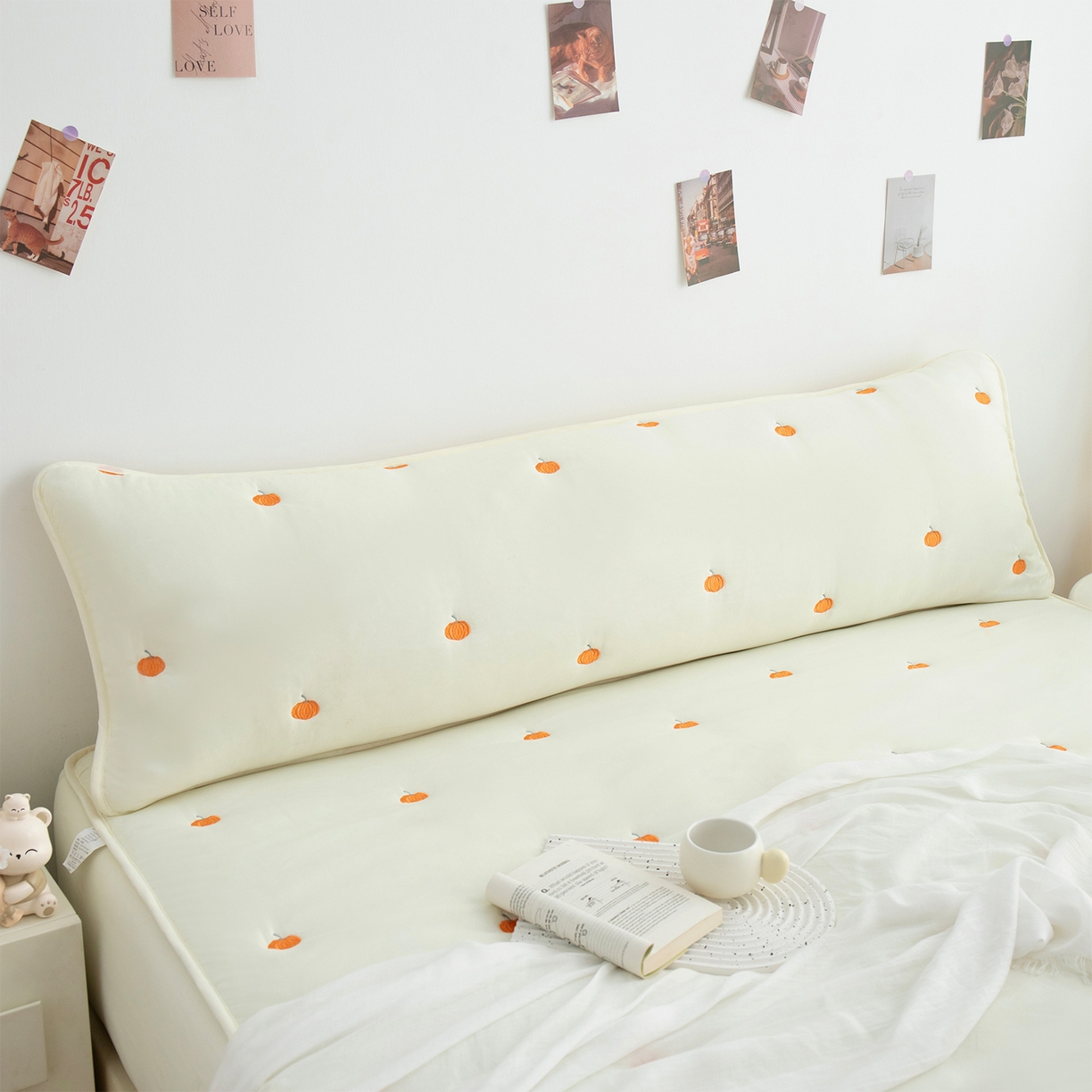 91家纺网 家纺一手货源 找家纺 乐居家纺 2025新款A类夹棉绣花双人枕套-南瓜 米白