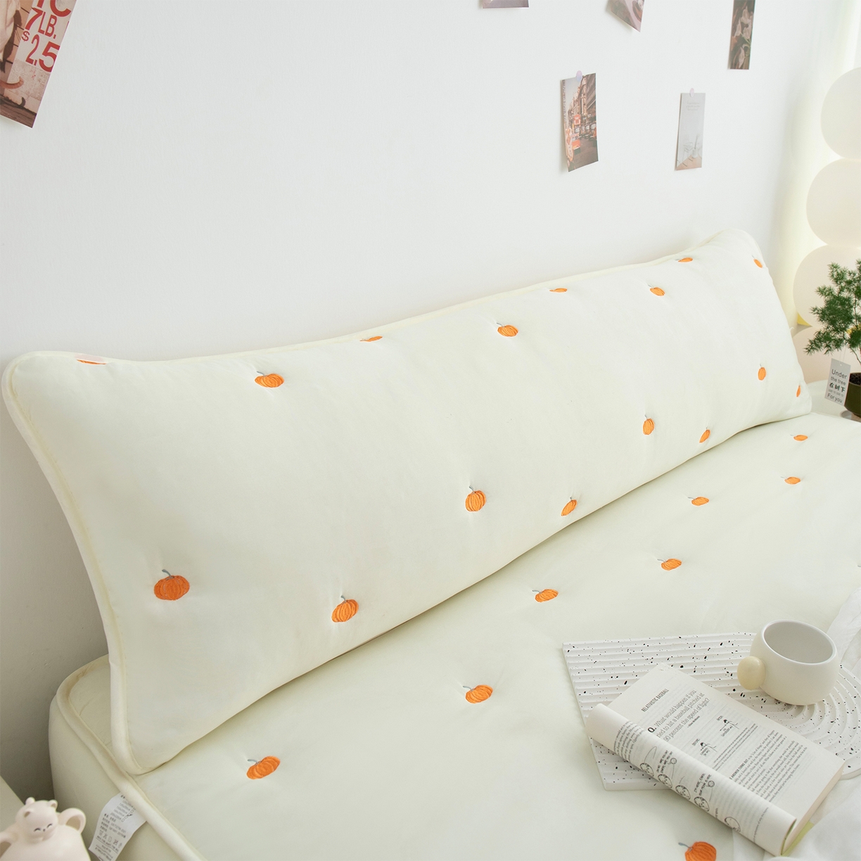 91家纺网 家纺一手货源 找家纺 乐居家纺 2025新款A类夹棉绣花双人枕套-南瓜 米白