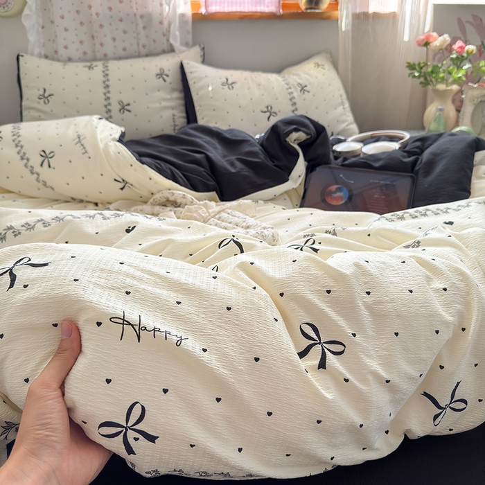 91家纺网 家纺一手货源 找家纺 罗亿家纺 2025新款云感双层纱印花四件套 童话-美梦结