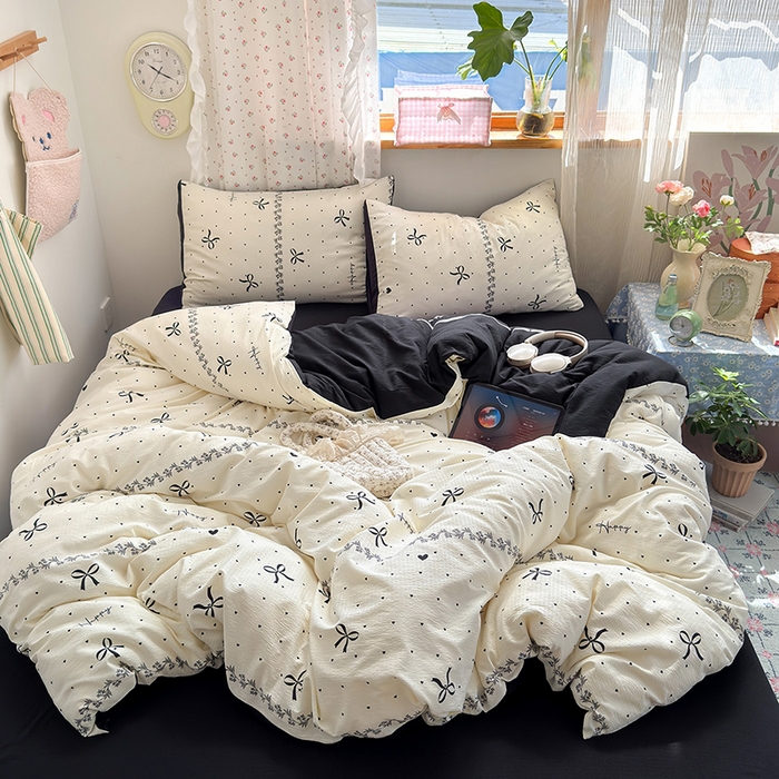 91家纺网 家纺一手货源 找家纺 罗亿家纺 2025新款云感双层纱印花四件套 童话-美梦结