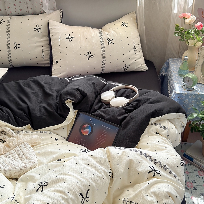 91家纺网 家纺一手货源 找家纺 罗亿家纺 2025新款云感双层纱印花四件套 童话-美梦结