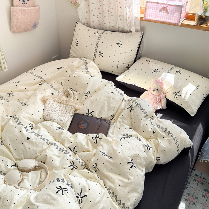 91家纺网 家纺一手货源 找家纺 罗亿家纺 2025新款云感双层纱印花四件套 童话-美梦结