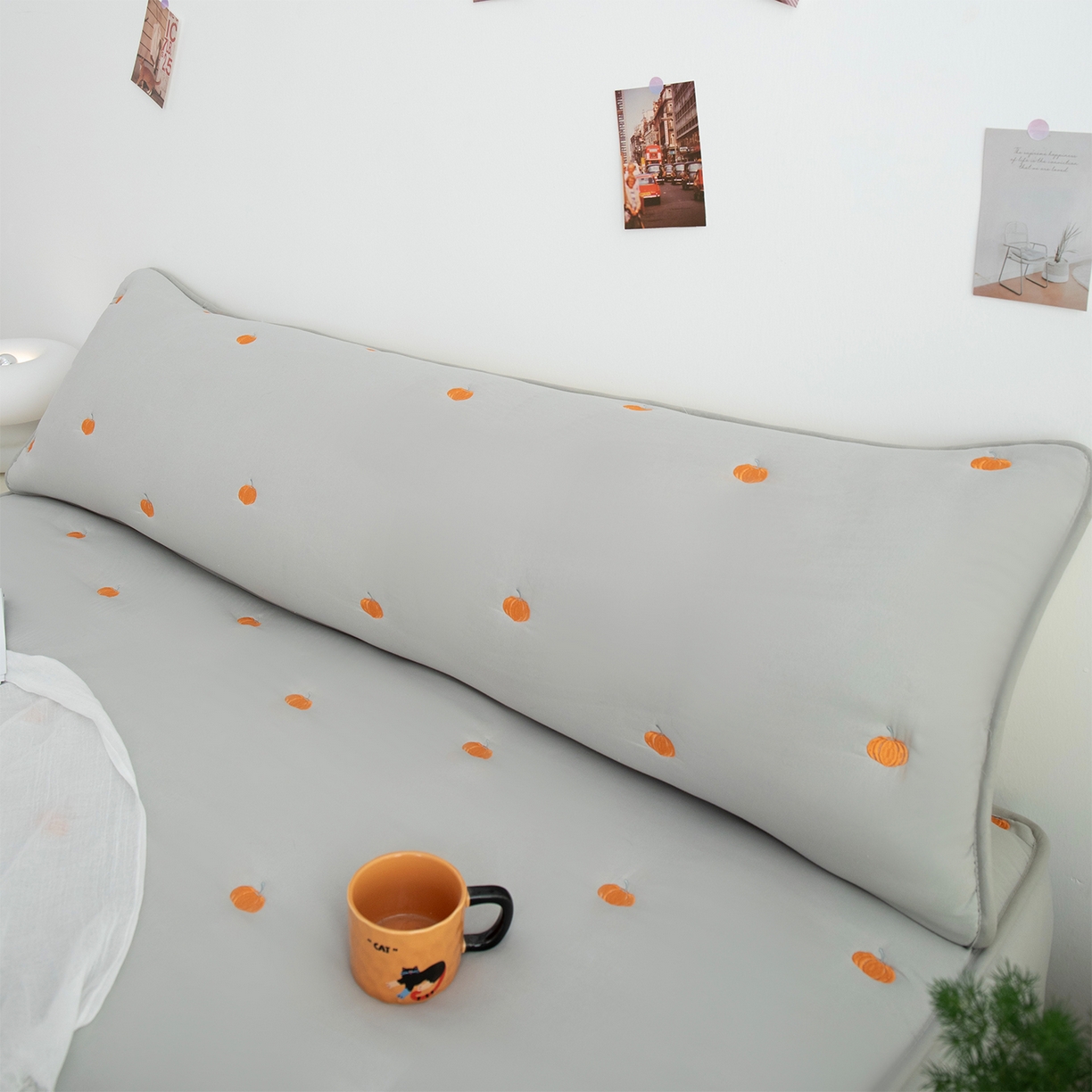 乐居家纺 2025新款A类夹棉绣花双人枕套-南瓜 浅灰