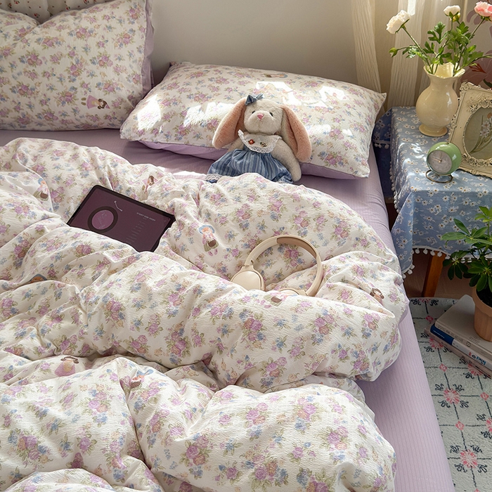 91家纺网 家纺一手货源 找家纺 罗亿家纺 2025新款云感双层纱印花四件套 童话-梦境之间