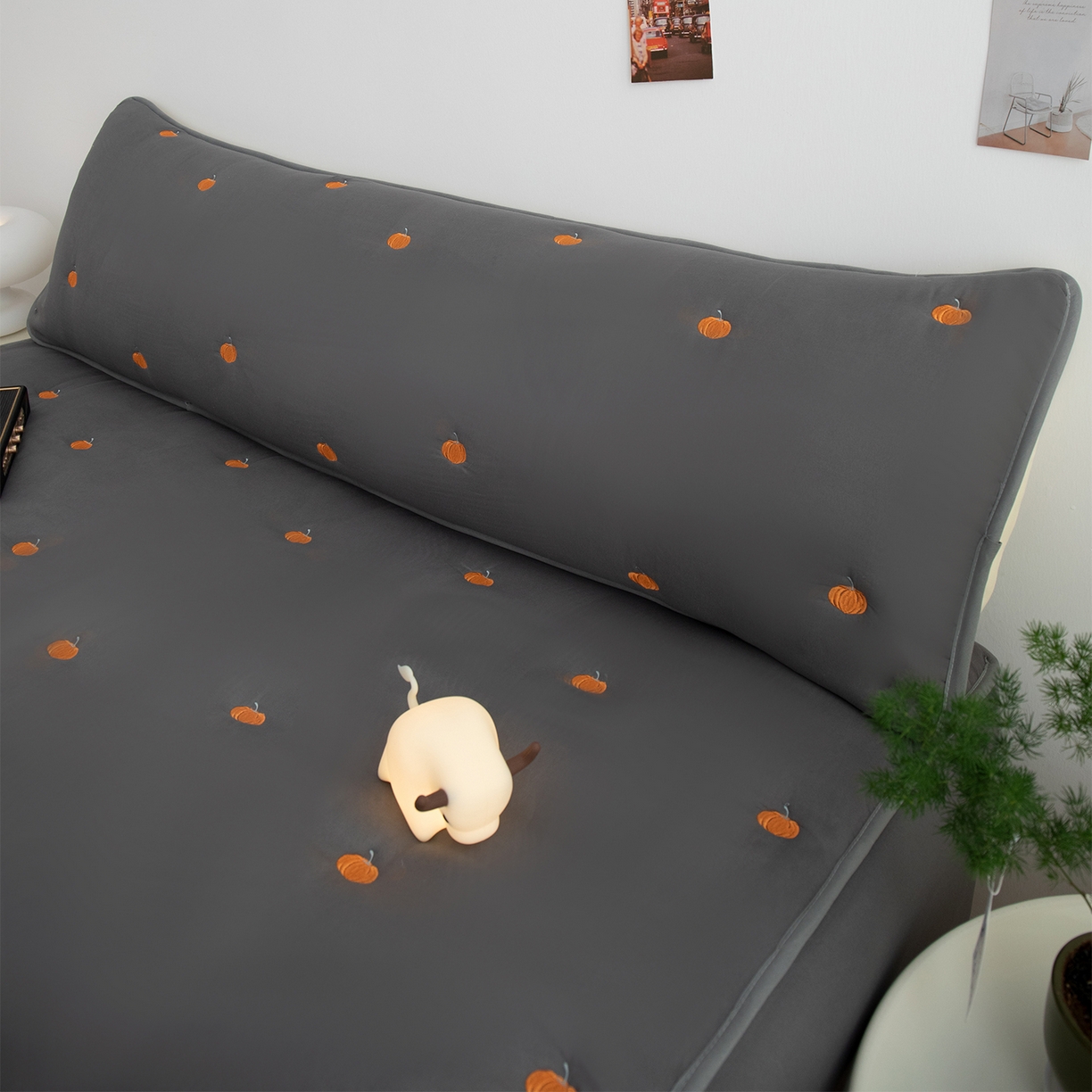 乐居家纺 2025新款A类夹棉绣花双人枕套-南瓜 深灰