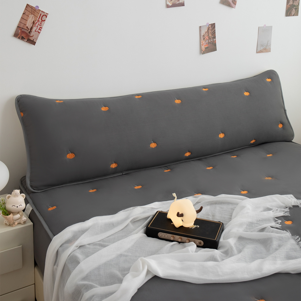 91家纺网 家纺一手货源 找家纺 乐居家纺 2025新款A类夹棉绣花双人枕套-南瓜 深灰