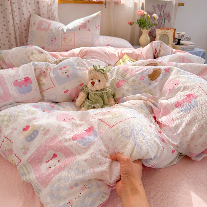 罗亿家纺 2025新款云感双层纱印花四件套 童话-奶油块块