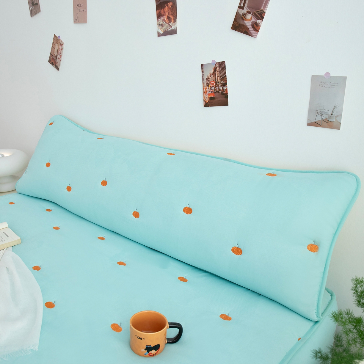 乐居家纺 2025新款A类夹棉绣花双人枕套-南瓜 水蓝