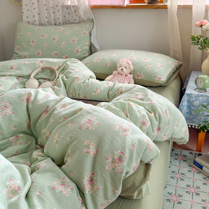 91家纺网 家纺一手货源 找家纺 罗亿家纺 2025新款云感双层纱印花四件套 童话-奶油气泡