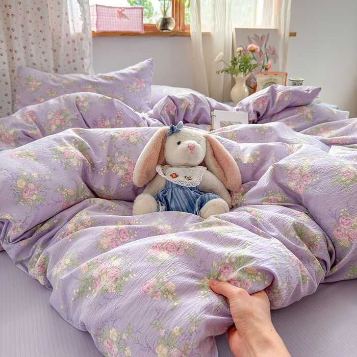 罗亿家纺 2025新款云感双层纱印花四件套 童话-凝夜