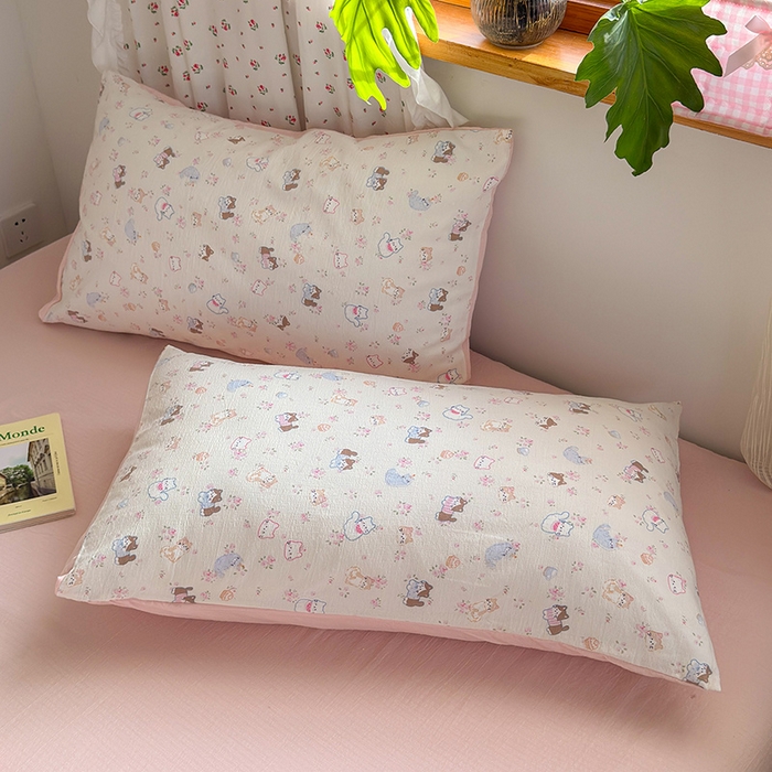 91家纺网 家纺一手货源 找家纺 罗亿家纺 2025新款云感双层纱印花四件套 童话-晴天小猫