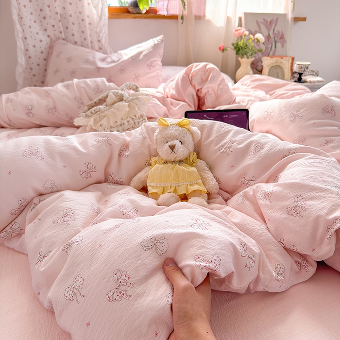 罗亿家纺 2025新款云感双层纱印花四件套 童话-心愿