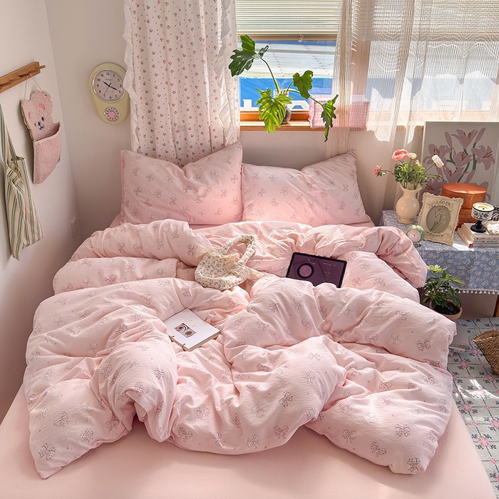 91家纺网 家纺一手货源 找家纺 罗亿家纺 2025新款云感双层纱印花四件套 童话-心愿