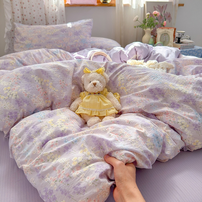 罗亿家纺 2025新款云感双层纱印花四件套 童话-薰衣草