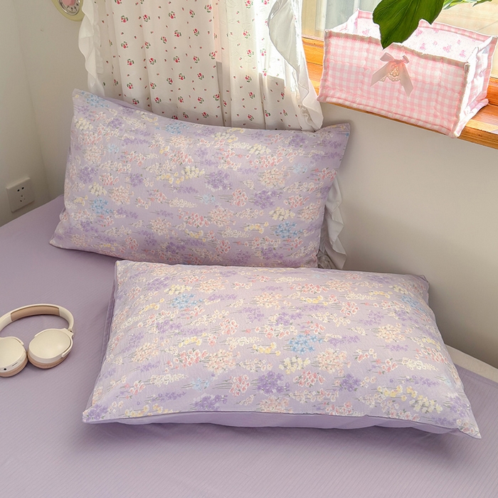 91家纺网 家纺一手货源 找家纺 罗亿家纺 2025新款云感双层纱印花四件套 童话-薰衣草