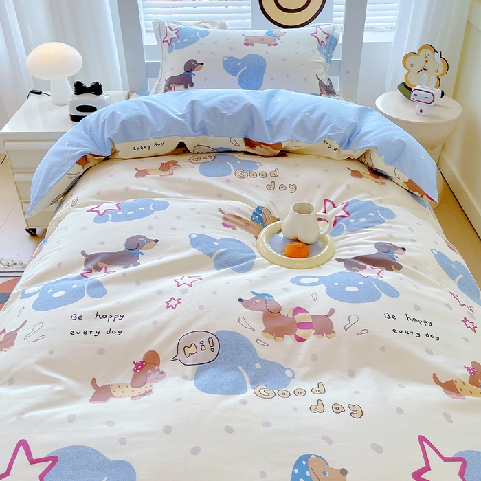 91家纺网 家纺一手货源 找家纺 （总）春皖家纺 2025新款学生季全棉纯棉13070印花宿舍三件套上下铺三件套