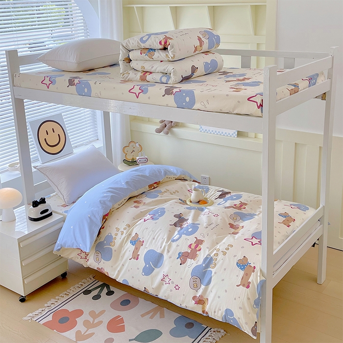 91家纺网 家纺一手货源 找家纺 （总）春皖家纺 2025新款学生季全棉纯棉13070印花宿舍三件套上下铺三件套