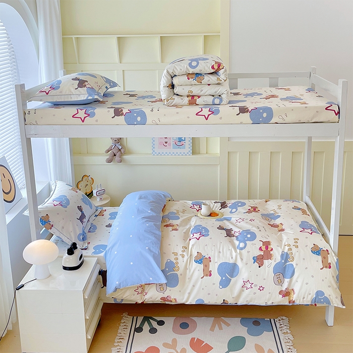 91家纺网 家纺一手货源 找家纺 （总）春皖家纺 2025新款学生季全棉纯棉13070印花宿舍三件套上下铺三件套