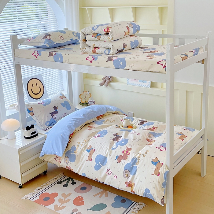 91家纺网 家纺一手货源 找家纺 （总）春皖家纺 2025新款学生季全棉纯棉13070印花宿舍三件套上下铺三件套