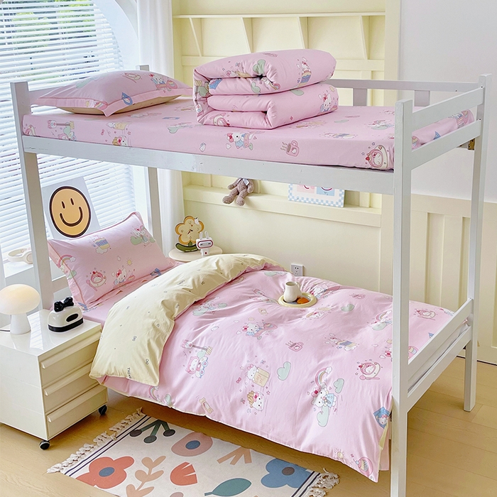 91家纺网 家纺一手货源 找家纺 （总）春皖家纺 2025新款学生季全棉纯棉13070印花宿舍三件套上下铺三件套