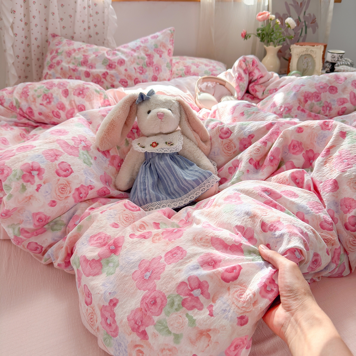 91家纺网 家纺一手货源 找家纺 （总）罗亿家纺 2025新款云感双层纱印花四件套