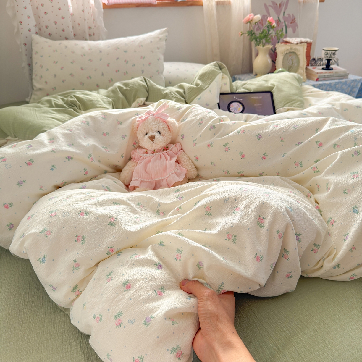 91家纺网 家纺一手货源 找家纺 （总）罗亿家纺 2025新款云感双层纱印花四件套