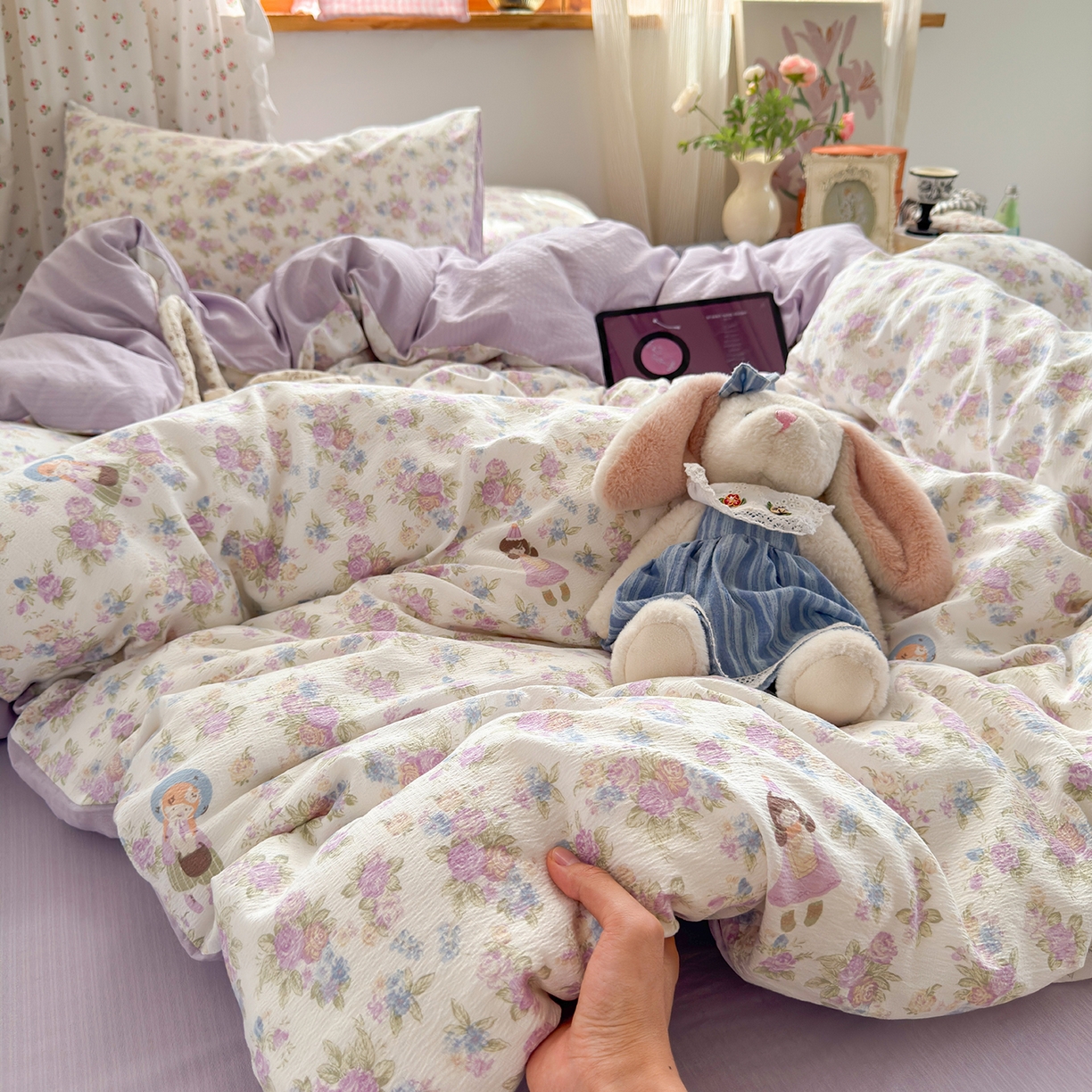 91家纺网 家纺一手货源 找家纺 （总）罗亿家纺 2025新款云感双层纱印花四件套