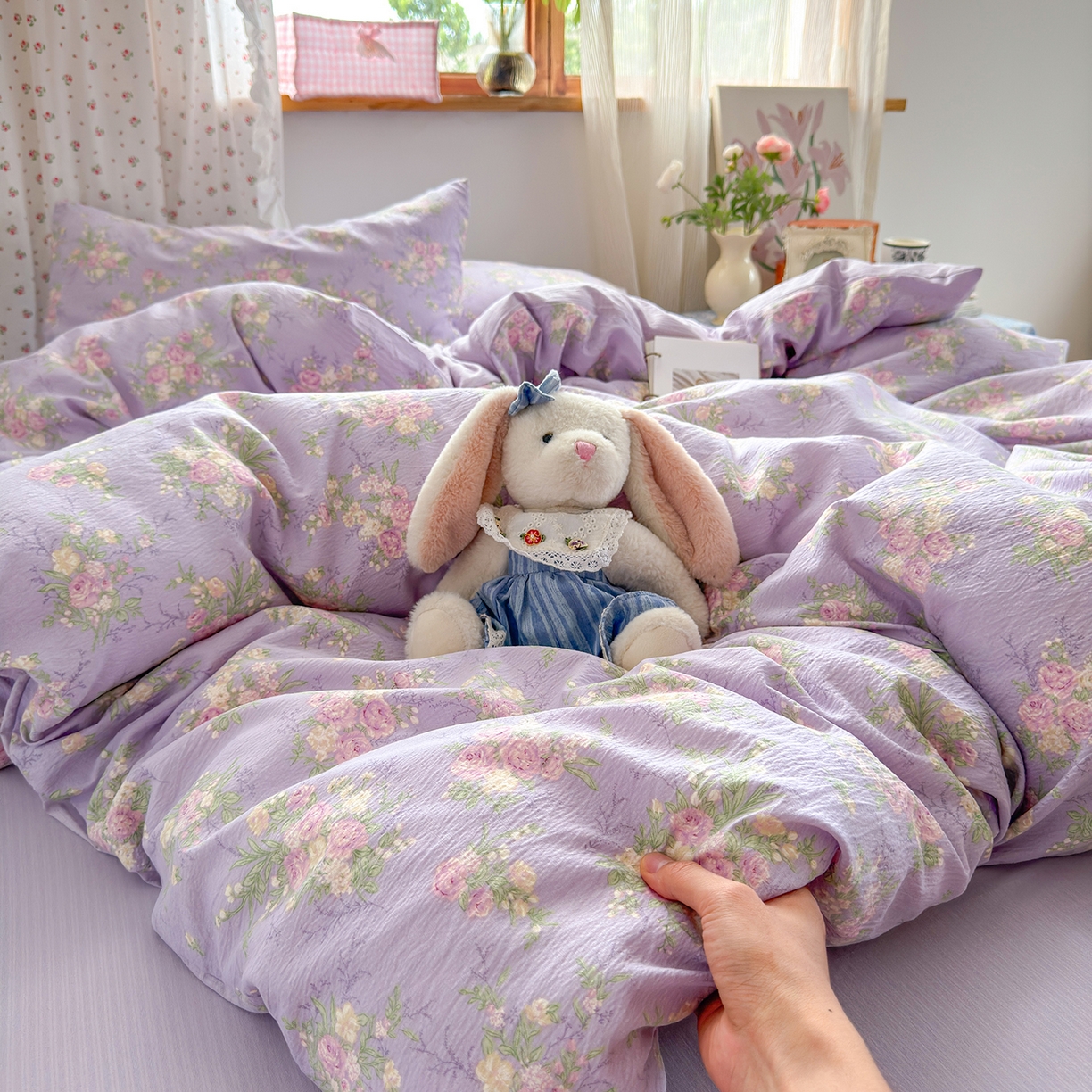 91家纺网 家纺一手货源 找家纺 （总）罗亿家纺 2025新款云感双层纱印花四件套