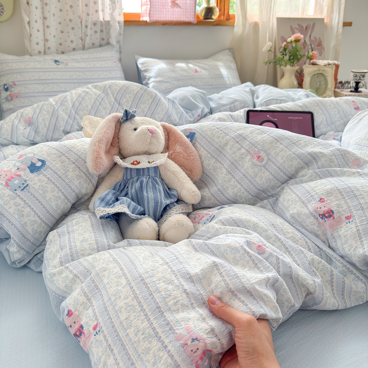 91家纺网 家纺一手货源 找家纺 （总）罗亿家纺 2025新款云感双层纱印花四件套