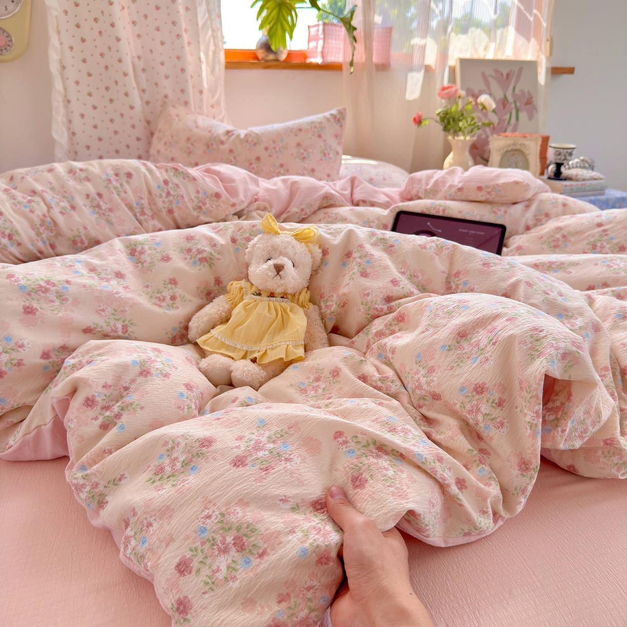 91家纺网 家纺一手货源 找家纺 （总）罗亿家纺 2025新款云感双层纱印花四件套