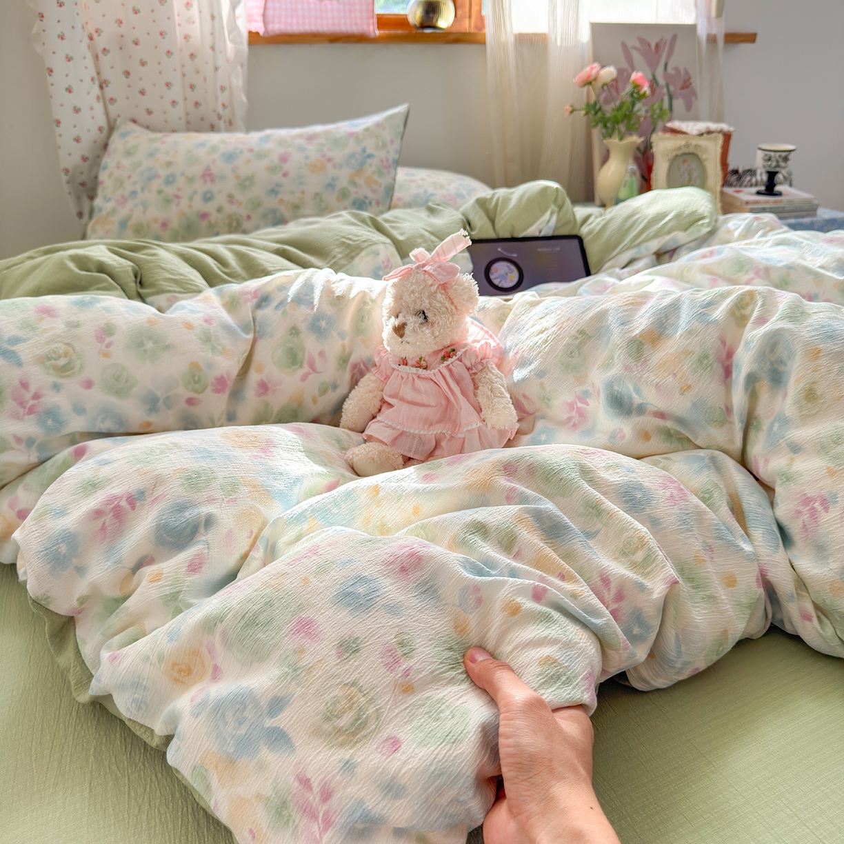 91家纺网 家纺一手货源 找家纺 （总）罗亿家纺 2025新款云感双层纱印花四件套