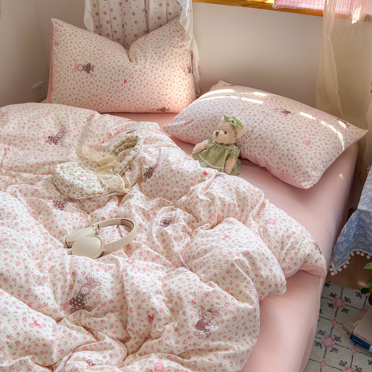 91家纺网 家纺一手货源 找家纺 （总）罗亿家纺 2025新款云感双层纱印花四件套