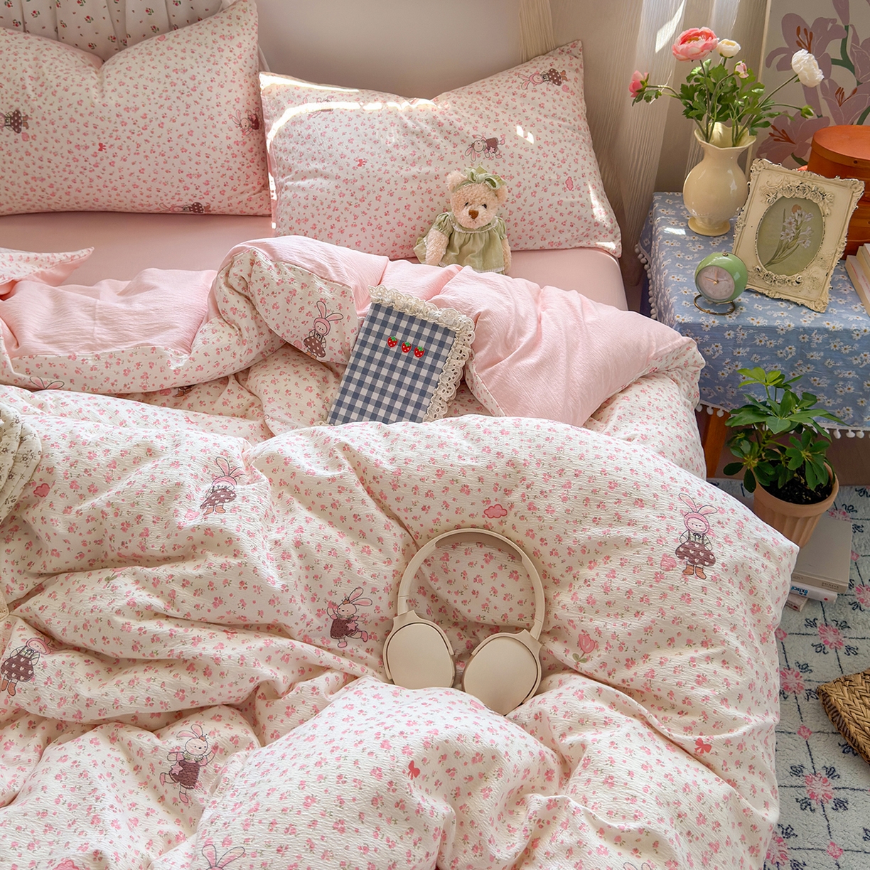 91家纺网 家纺一手货源 找家纺 （总）罗亿家纺 2025新款云感双层纱印花四件套