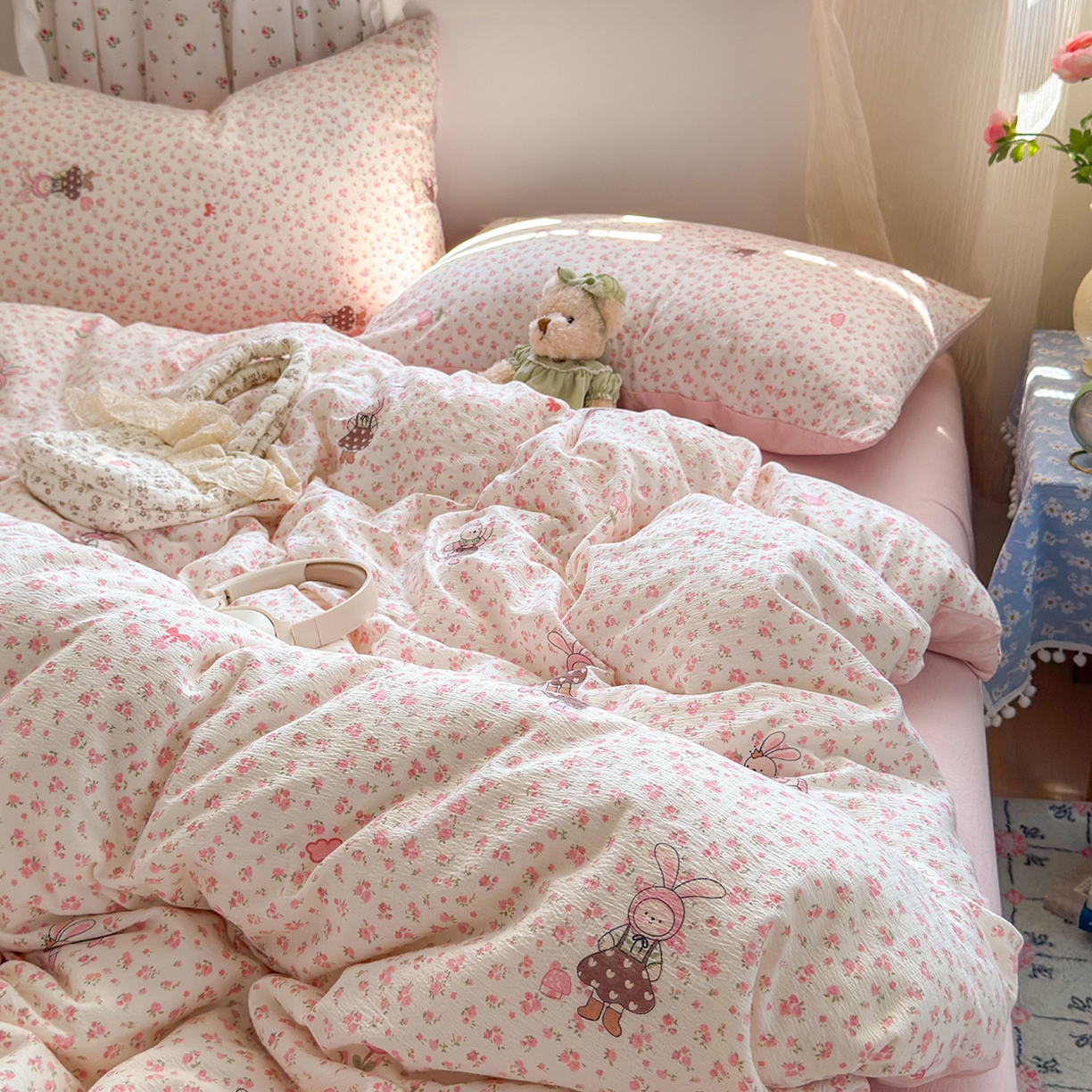 91家纺网 家纺一手货源 找家纺 （总）罗亿家纺 2025新款云感双层纱印花四件套