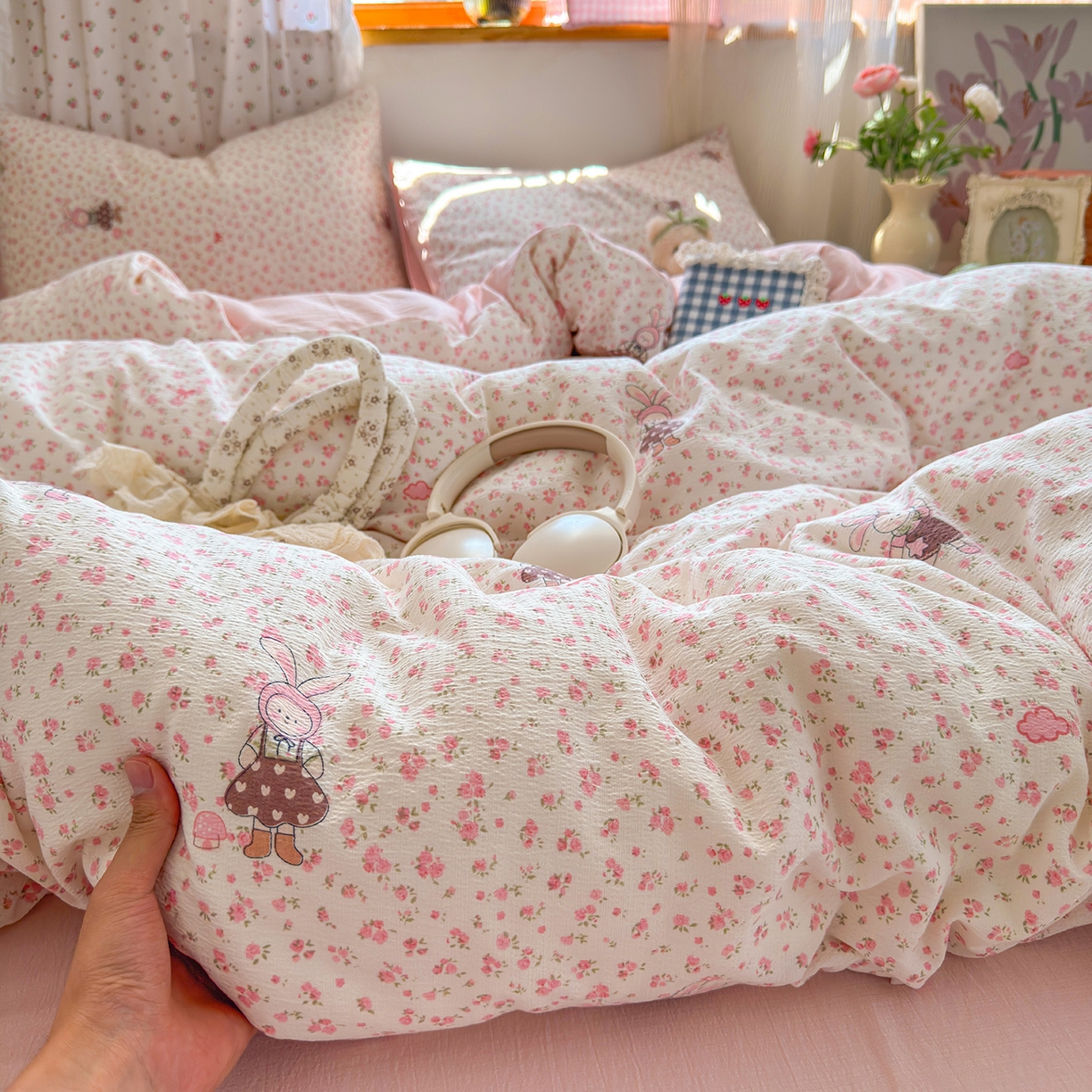 91家纺网 家纺一手货源 找家纺 （总）罗亿家纺 2025新款云感双层纱印花四件套